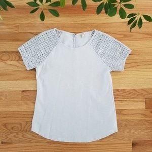 J Crew | Floral Laced Sleeve Tee